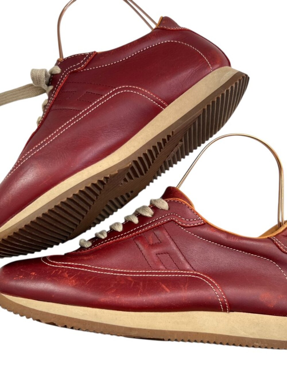 Hermes Quick leather sneakers red leather lace up 38.5 US womens 8 low top shoes - Picture 6 of 14